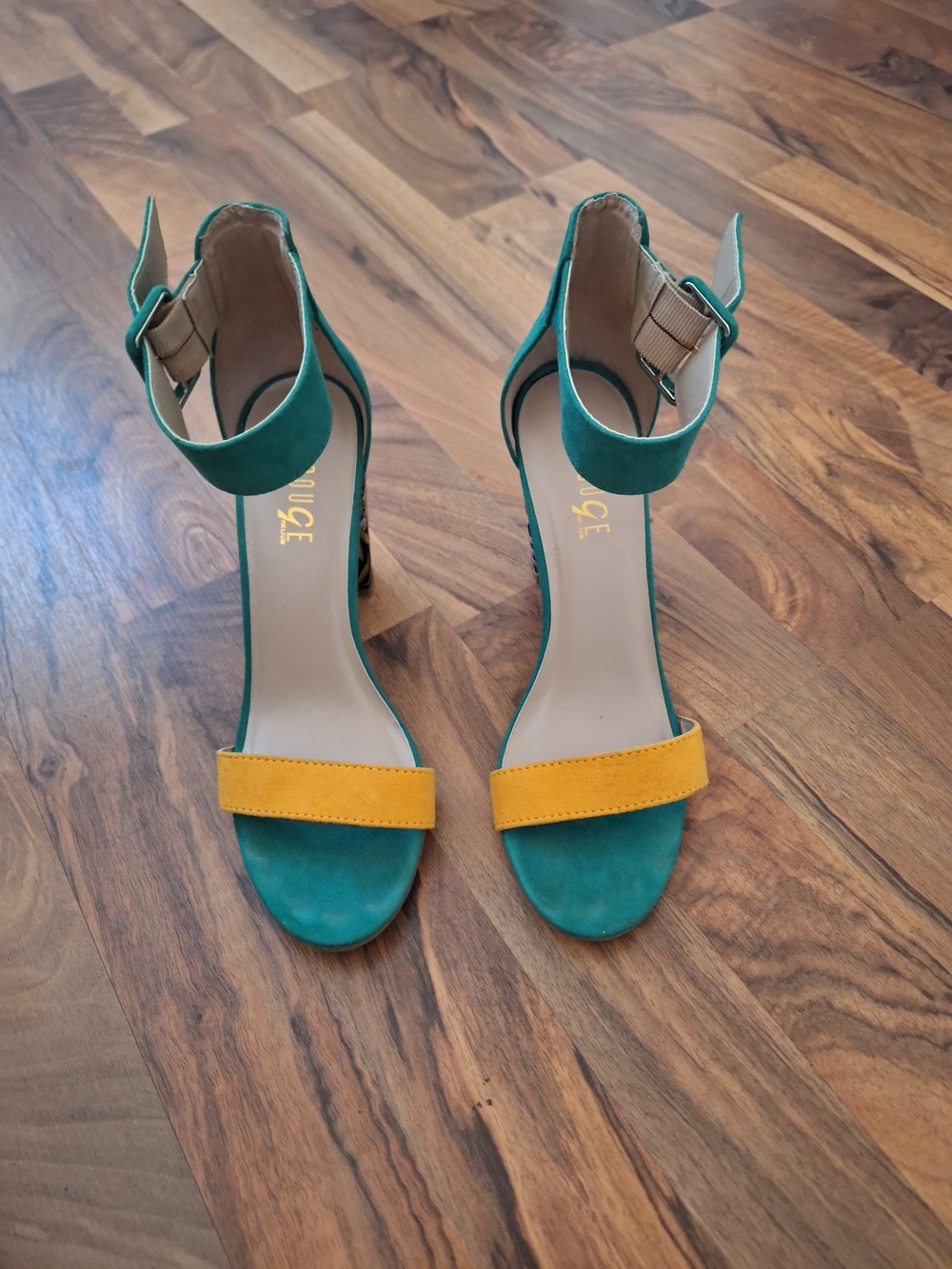 Women's Teal and Mustard Ankle Strap Heels